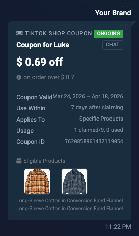 SmartReply TikTok Shop Coupons card