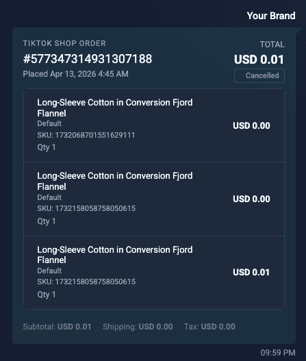 SmartReply TikTok Shop Order details card