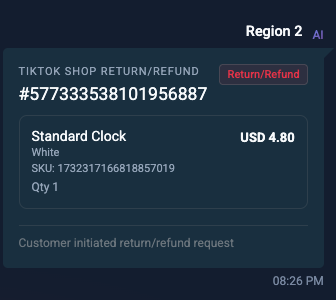SmartReply TikTok Shop Refund requests card